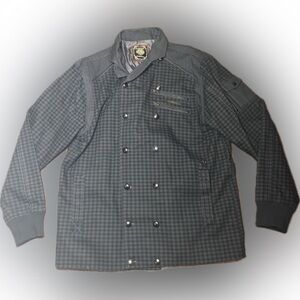 Live Mechanics Canvas Checked Plaid Gray Streetwear Moto Grunge Stud Coat 2XL